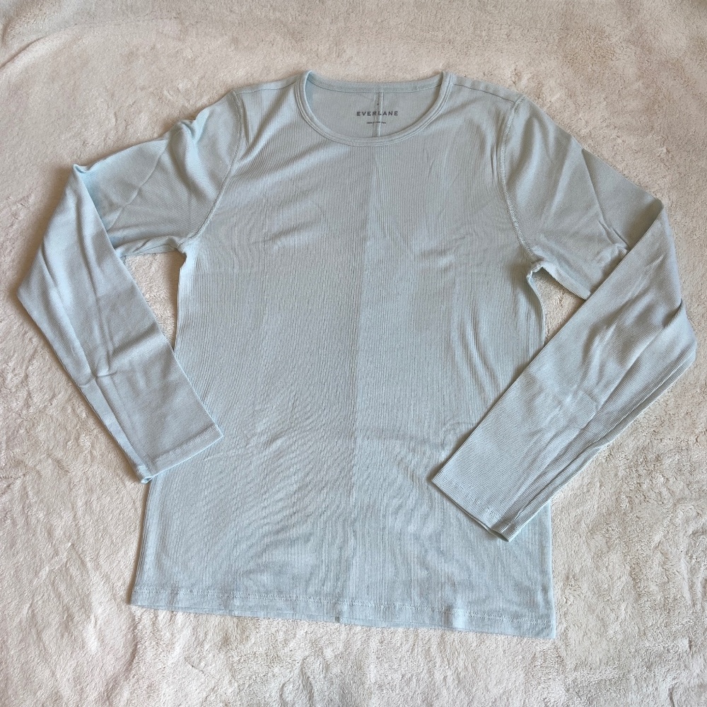 Everlane Pima Cotton Micro-Rib Long Sleeve Crew - Blue Ice XL